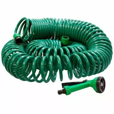 50Ft Coil Hose With Brass Fittings Nozzle Retractable Garden Coil Hose Pipe UK • £13.95