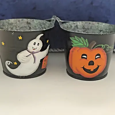 Halloween Mini Galvanized Metal  Buckets--( Set Of 2) -- 3  Tall X 3 1/2 Across • $13.86