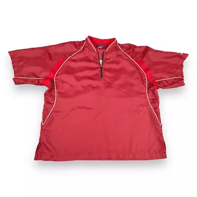 Mizuno Baseball Shirt Adult LARGE Red Windbreaker Pullover Vented 1/4 Zip Warmup • $29.95