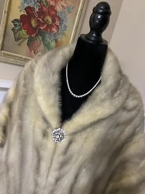 $100 • Buy Vintage Genuine Silver Gray Taupe Mink Fur Stole Cape Wrap OVERSIZED