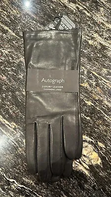 M&S Luxury Leather AUTOGRAPH Cashmere Lined Ladies Gloves BLACK  LARGE Gift • £24