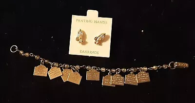 Vintage Child's 10 Commandment Bracelet & Praying Hands Earrings • $10