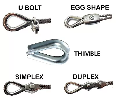 Simplex Duplex Egg Shape U Bolt Thimble Steel Wire Grips Clamp Clips Rope Cable • £2.08