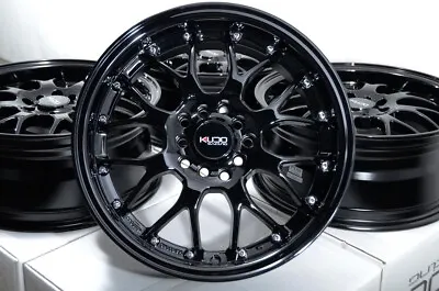 Kudo Racing Z16 16x7 5x100 5x114.3 +38mm Full Black W/Chrome Rivets Wheels Rims • $669