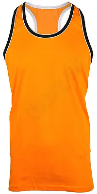 Mens Sleeveless Racer Back Long Vest Contrast Trim Great For Holiday Gym S - 4xl • £6.19