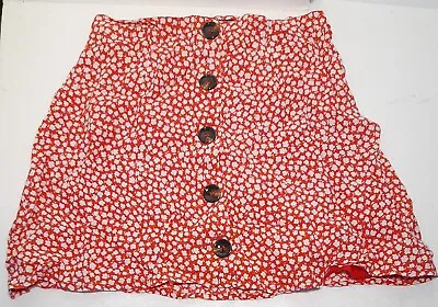 Mink Pink Skirt Size XS Red With White Floral Button Up Front Built-in Lining  • $12.84