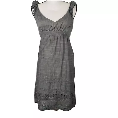 Max Studio Size S Dress Sleeveless Ruffled Shoulder Embroidery Lace Grey Lined • $14.98
