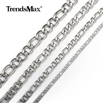 3-9mm For Men Women Silver Stainless Steel Figaro Chain Necklace Jewelry 16 -30  • $5.99