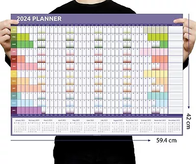 2024 A2 Size Coloured Year Wall Planner Calendar Home Office Work 59x42cm • £3.49