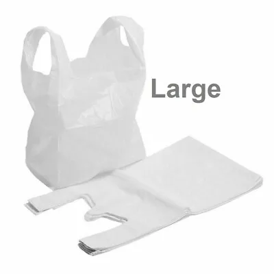 £6.89 • Buy Plastic Vest Carrier Bags LARGE Strong WHITE Polythene Stalls Shop Bags 11x17x21