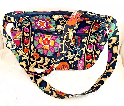 VERA BRADLEY Black Floral Suzani Shoulder Bag Purse 11  X 8  4  Adjustable Strap • $22.12