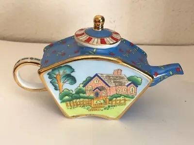 Vivian Chan Mini Fan Shaped Ceramic Teapot Country Cottage & Flowers 2002 • $12