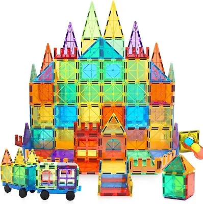 3D Set Magna Tiles Clear Colors Magnetic Building Toy Magnet Blocks Kids 85PCS.. • $53.99