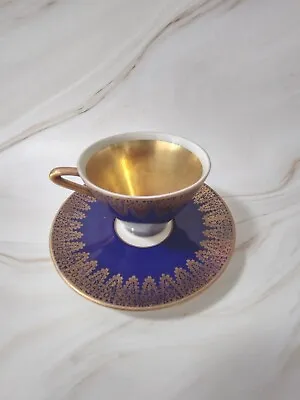 Vtg Bavaria Germany Handarbeit Echt Cobalt Blue Gold Lace Demitasse • $4.99