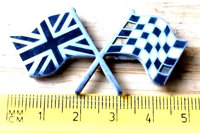 CROSSED FLAGS UNION JACK/ CHEQUERED FLAG LOGO CAR BADGE 5cm. • £6.99