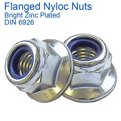 M5 M6 M8 M10 M12 M16 Flanged Nyloc Nut Insert Locking Nuts Steel Bzp Din 6926 • £1.19