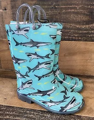 Western Chief Boy's Toddler Rain Boots With Lights Tropic Shark Green Size 11 • $17.99