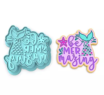 Be Mermazing Cookie Cutter & Stamp | Mermaid Girls Birthday Mermaids Tail Scales • $8.68