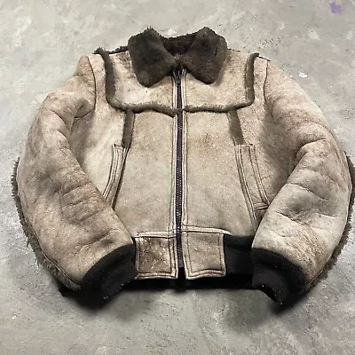 Vintage Gino Leather Jacket Sheepskin Shearling Marlboro Rancher Size 40 Men’s • $99.99