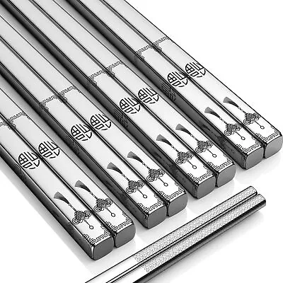 5 Pairs Metal Chopsticks Reusable Stainless Steel Chopsticks Laser Engraved Japa • $11.79