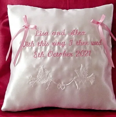 Embroidered Personalised Satin Wedding Ring Cushion - 4 • £16.99