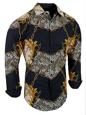 Men Designer Shirt Animal Snake Floral Leaf Prints Stretch Slim Fit Button Up • $29.95