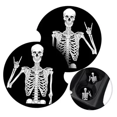 2Pcs Car Coasters For Cup Holders - Ceramic Skull Absorbent Stone 2.6 X 0.27 In • $15.19