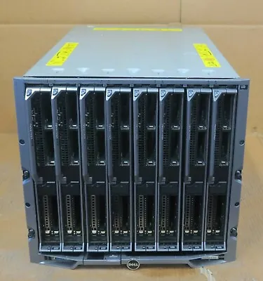 Dell PowerEdge M1000e Chassis 8x M610x Blade Servers 16x X5670 800GB Ram H200 • $2959.56