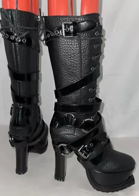 40/10❤️ MOSCHINO Leather Knee High Heel Lace Up Gladiator Platform BOOTS ITALY • $1220.75