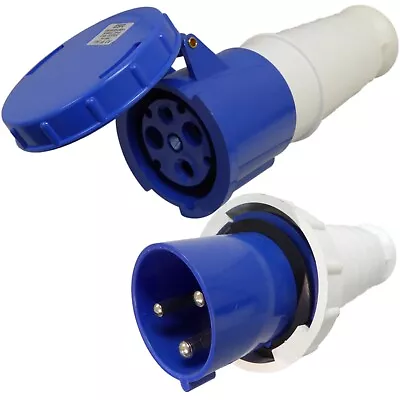 £61.95 • Buy 63 Amp 3 Pin Plug And Coupler Socket 230V IP67 Waterproof Blue 2P+E 63A