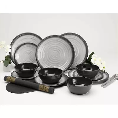 Flamefield Granite Grey 12pc Melamine Dinner Set • £38.99