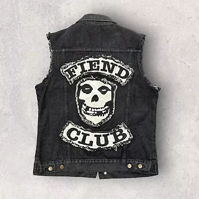 Misfits Vest Sz. M Fiend Club 2012 Punk Denim Black Skull Patch Danzig Cyclopian • $45