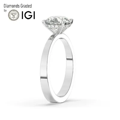 IGI 2 CT Round Cut Lab-Grown Diamond Hidden Halo Engagement Ring18K White Gold • £1442