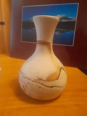 Vintage Hand Crafted Nemadji Art Pottery Vase With Swirls Of Earthtones • £12