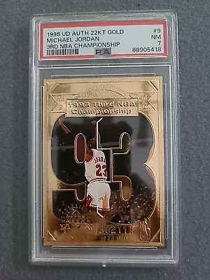 1998 UD Michael Jordan 22kt. Gold Card 3rd NBA Championship  PSA 7 • $47