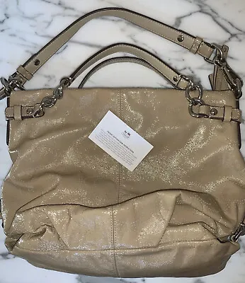 $65 • Buy COACH Patent Leather Perforated Brooke Shoulder Handbag #17123 Putty/Beige