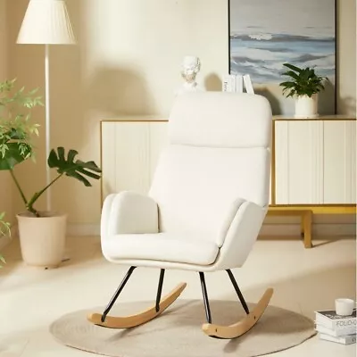 Rocking Chair Glider Chair Nursery Lounge Armchair Upholstered Tall Back Accent • $49.99