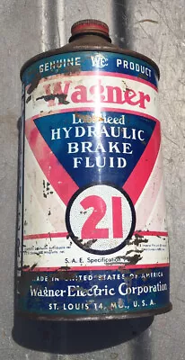 Vintage WAGNER Lockheed Hydraulic Brake Fluid Cone Top 1 Quart Can - 21 • $10