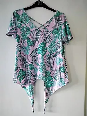 £4.99 • Buy Red Herring Top 12 Hawaiian Tropical Leaf Print T Shirt Pink & Green Rockabilly