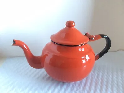 Vintage Orange Enamelware MCM Small Teapot With Wear **Read • $10