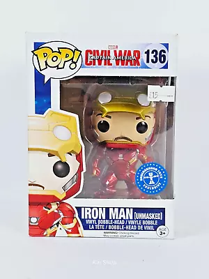 Funko Pop! 136 Iron Man Unmasked Captain America Civil War Marvel Disney Tony • £13.99