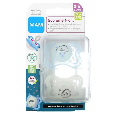 Supreme Night Pacifier 0-6 Months Blue/Clear 2 Count • $15.90