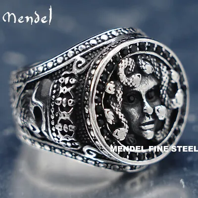 MENDEL Mens Black CZ Hip Hop Medusa Snake Skull Ring Stainless Steel Size 7-15 • $11.99