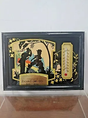 Antique Reverse Silhouette Emero Oil Co Advertising Thermometer • $24