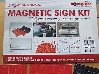 1X Magnetic Vinyl Sign Remove Sheet Kit  30x45 Cms Black & Red Letters &Numbers • £10