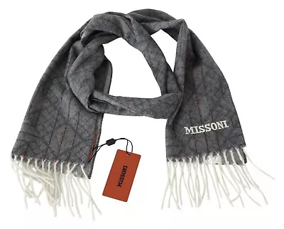 MISSONI Scarf Gray Patterned Cashmere Unisex Neck Wrap Shawl 150cm X 30cm $500 • $289