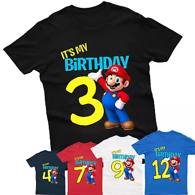 It's My Birthday T-Shirt Mario Children Game Gaming Personalise Kids Boys Tee • £7.99