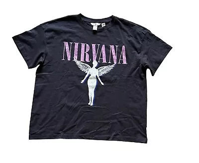 H&M Nirvana In Utero Women’s Medium Logo Band Oversized T-Shirt 2023 • £12.60