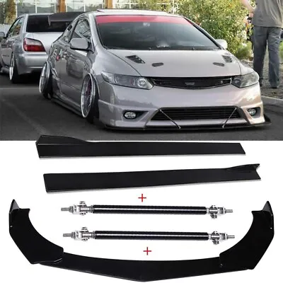 For Honda Civic Front Bumper Lip Splitter Spoiler + 78.7  Side Skirt +Strut Rods • $150.16