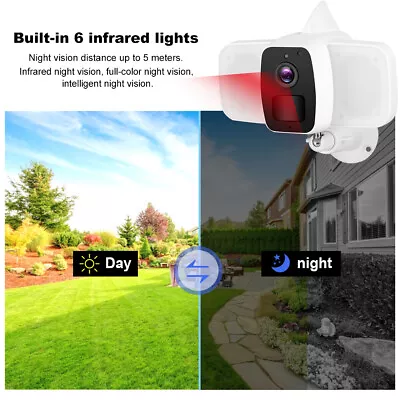 1080P WiFi Floodlight Camera PIR Night IP65 Waterproof For Home Garden • £78.46